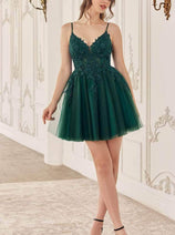 Ladivine SF047 - Jeweled Tulle Cocktail Dress