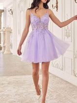 Ladivine SF047 - Jeweled Tulle Cocktail Dress