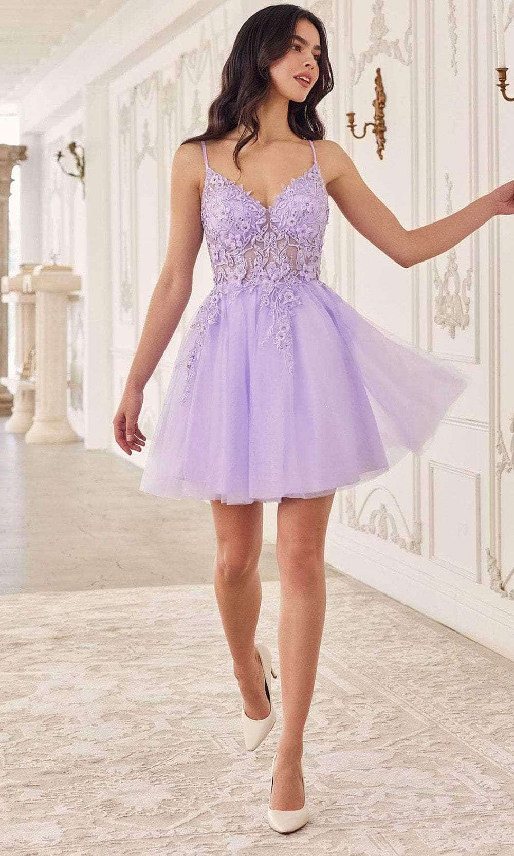 Ladivine SF047 - Jeweled Tulle Cocktail Dress - Prom