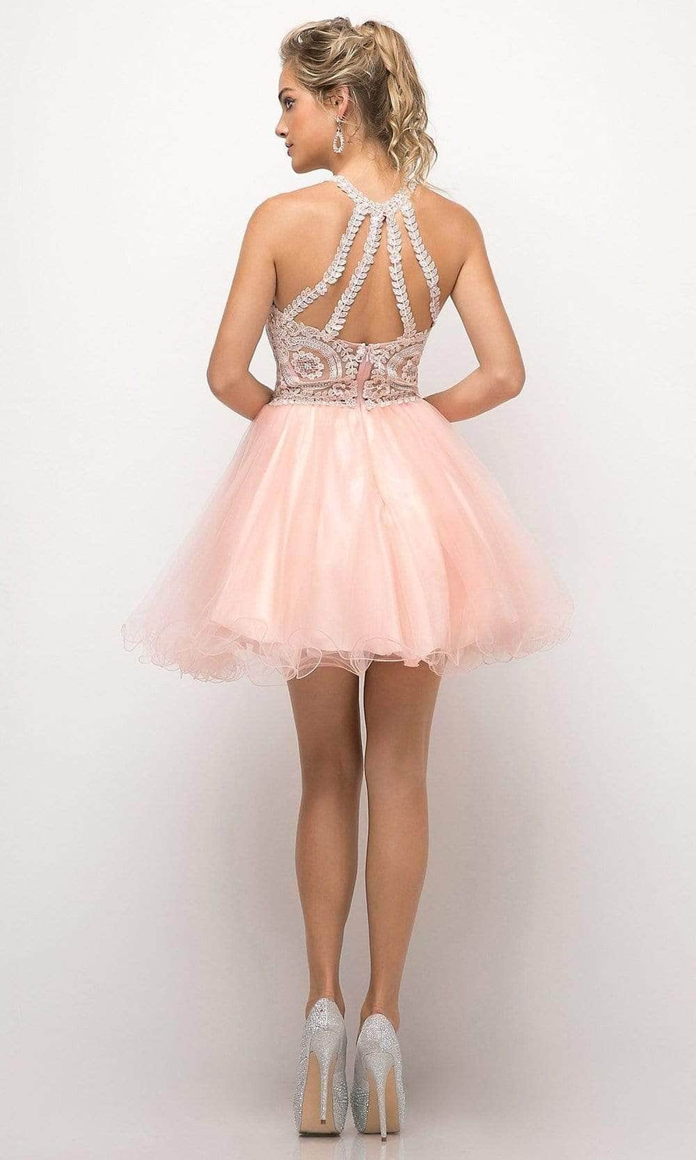 Ladivine UJ0119 - Lace Appliqued Strappy Short Dress - Prom