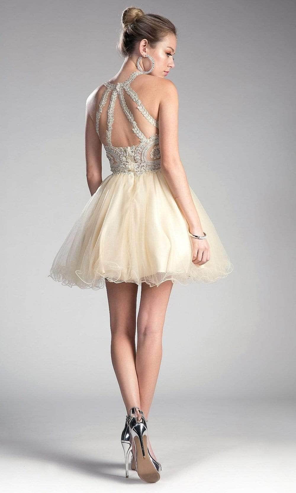 Ladivine UJ0119 - Lace Appliqued Strappy Short Dress - Prom
