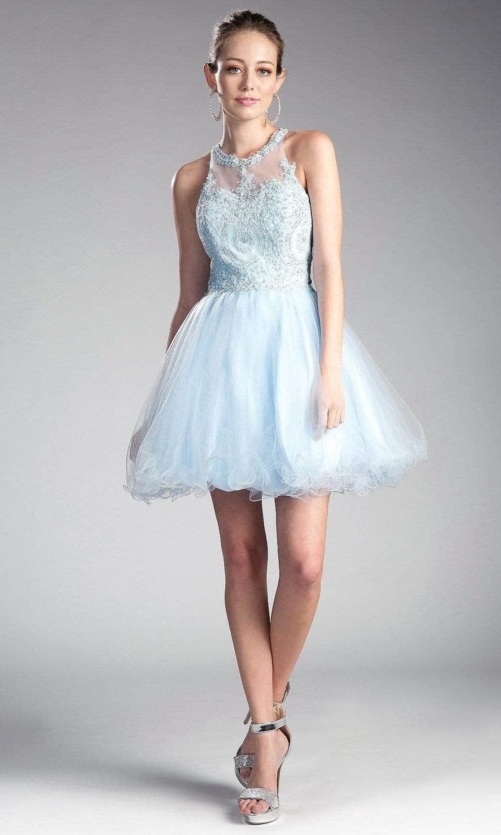 Ladivine UJ0119 - Lace Appliqued Strappy Short Dress - Prom