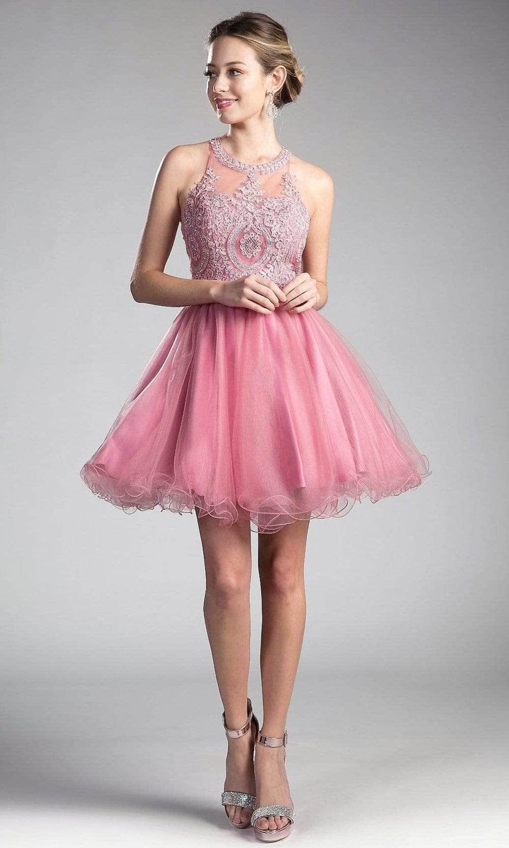 Ladivine UJ0119 - Lace Appliqued Strappy Short Dress - Prom