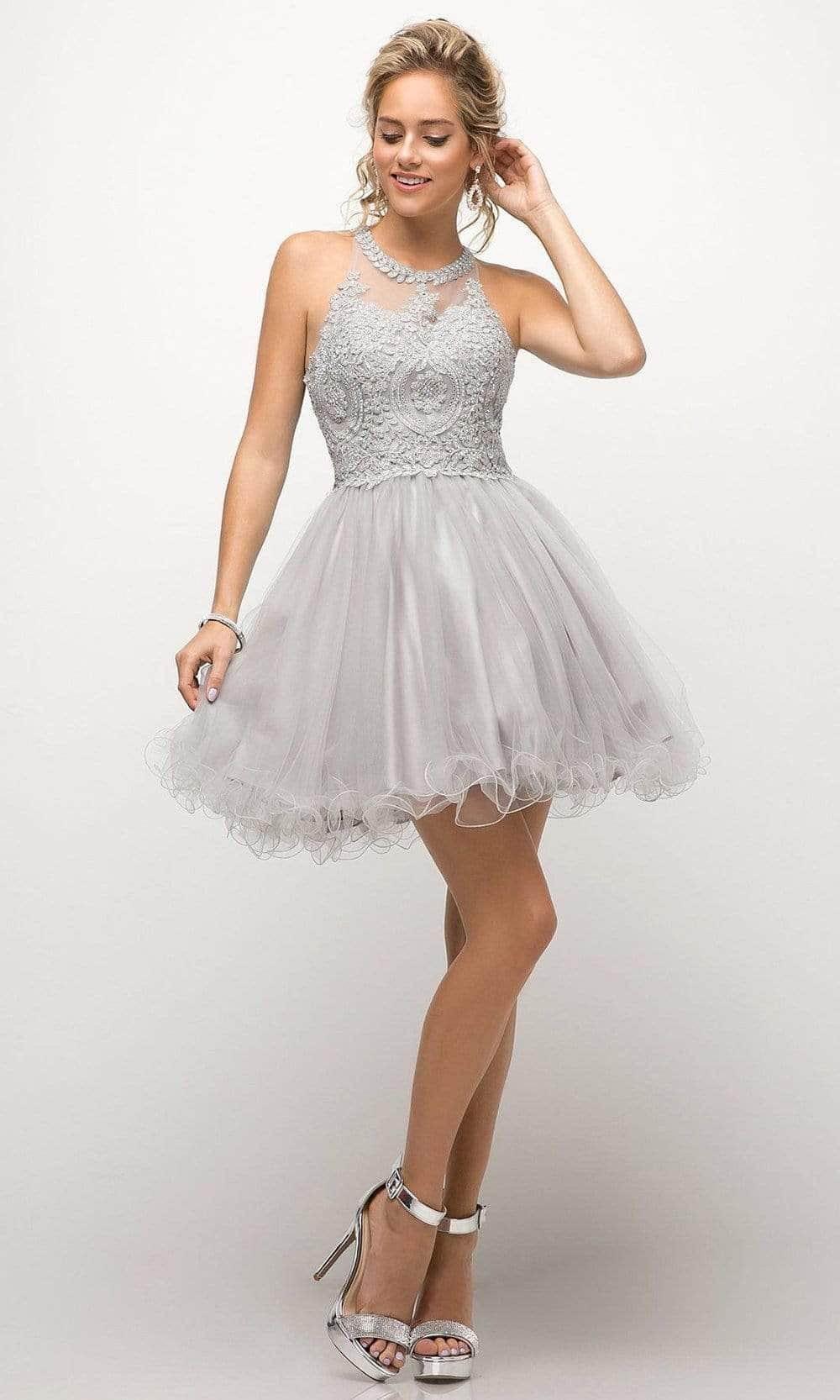 Ladivine UJ0119 - Lace Appliqued Strappy Short Dress - Prom