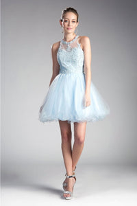 Ladivine UJ0119 Sleeveless Embellished Lace Cocktail Dress - ICE BLUE / XXS - Dress