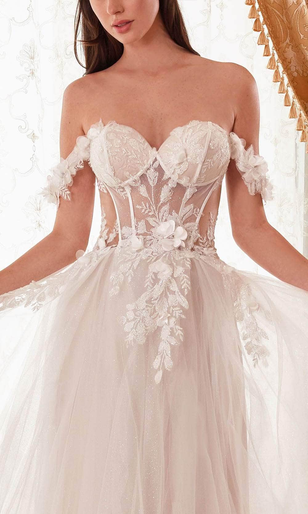 Ladivine WN308 - Floral Off-Shoulder Bridal Gown - Prom