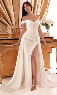 Ladivine WN315 - Off-Shoulder Ruched Bridal Gown - Prom