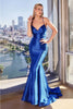 Ladivine Y036 Glitter V-Neck Lace up Corset Mermaid Satin Gown - ROYAL / 4 Dress