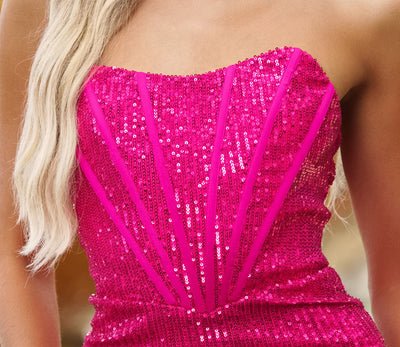 Gia Fuchsia Strapless Corset Sequin Mini Homecoming Dress