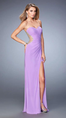 La Femme 22190 Rhinestone Beaded Cutout-Back Prom Dress