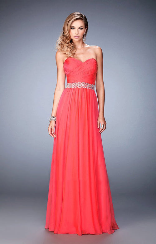 La Femme 22786 Pleated Sweetheart Jeweled Waist A-Line Gown