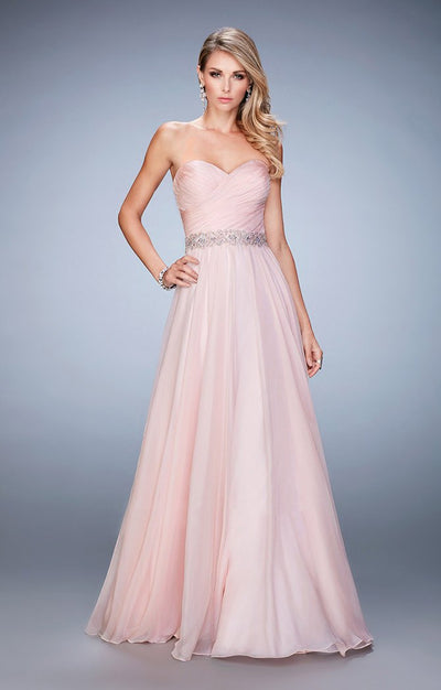 La Femme 22786 Pleated Sweetheart Jeweled Waist A-Line Gown