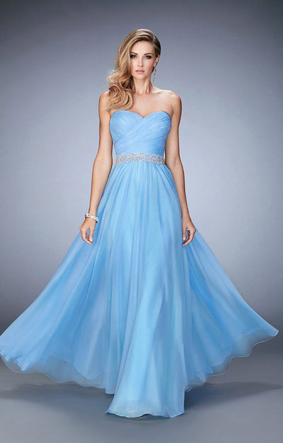 La Femme 22786 Pleated Sweetheart Jeweled Waist A-Line Gown