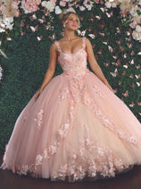 Laya K LK159 Sleeveless Glitter Floral Ball Quinceanera Gown
