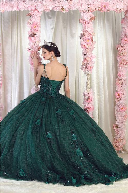 Laya K LK159 Sleeveless Glitter Floral Ball Quinceanera Gown - Dress