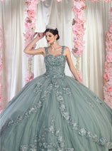 Laya K LK159 Sleeveless Glitter Floral Ball Quinceanera Gown