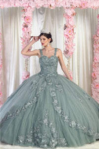 Laya K LK159 Sleeveless Glitter Floral Ball Quinceanera Gown - SAGE / 4 - Dress