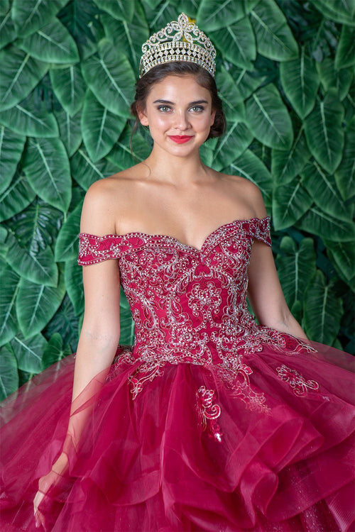 Layered Off-Shoulder Glitter Quinceañera Dress by Calla KY018383
