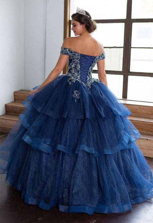 Layered Off-Shoulder Glitter Quinceañera Dress by Calla KY018383