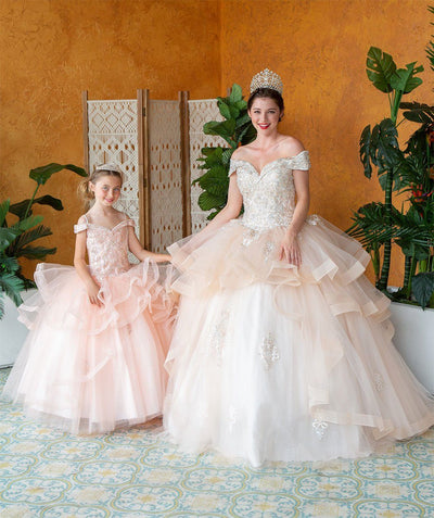 Layered Off-Shoulder Glitter Quinceañera Dress by Calla KY018383