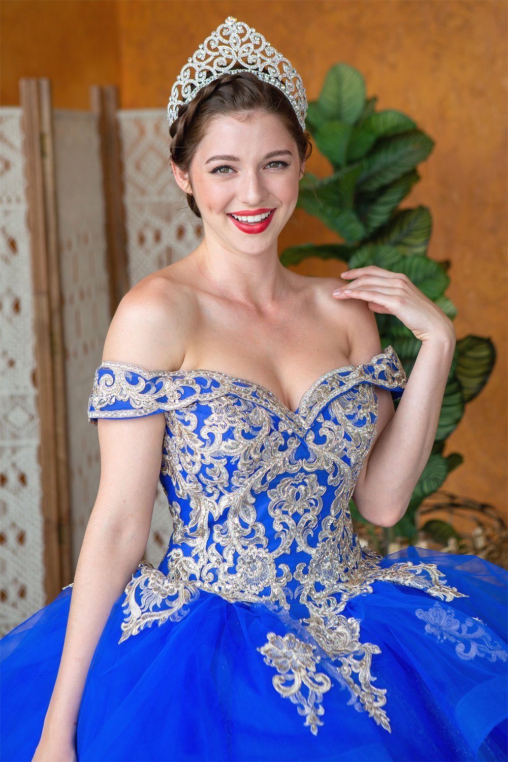 Layered Off-Shoulder Glitter Quinceañera Dress by Calla KY018383