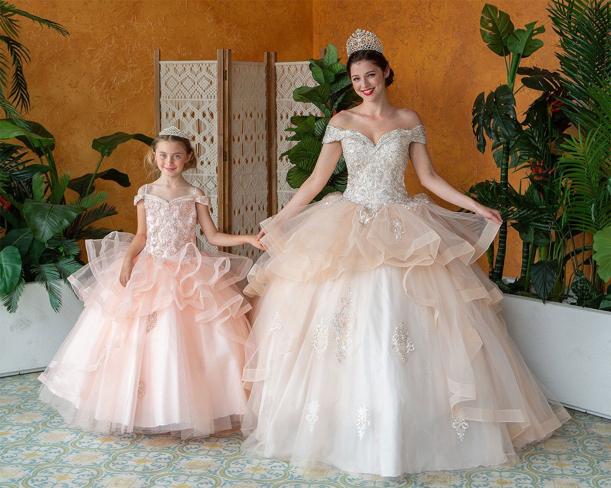Layered Off-Shoulder Glitter Quinceañera Dress by Calla KY018383