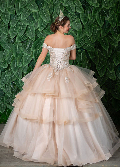 Layered Off-Shoulder Glitter Quinceañera Dress by Calla KY018383