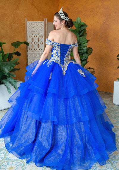 Layered Off-Shoulder Glitter Quinceañera Dress by Calla KY018383