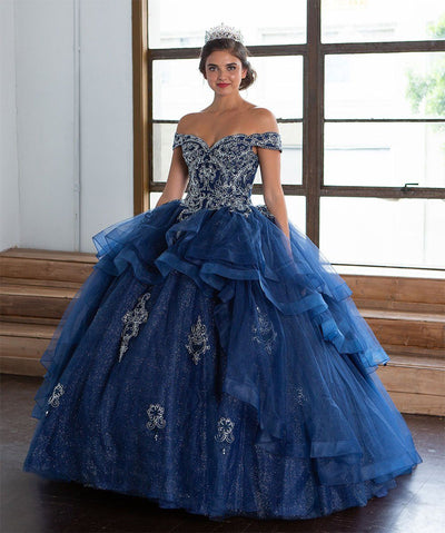 Layered Off-Shoulder Glitter Quinceañera Dress by Calla KY018383