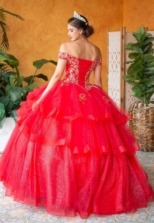Layered Off-Shoulder Glitter Quinceañera Dress by Calla KY018383