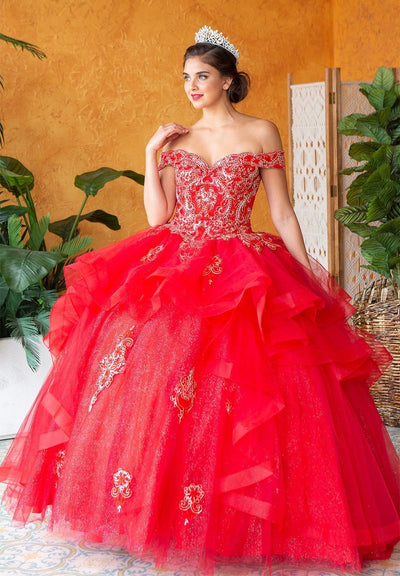 Layered Off-Shoulder Glitter Quinceañera Dress by Calla KY018383