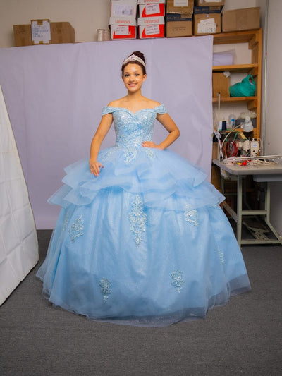 Layered Off-Shoulder Glitter Quinceañera Dress by Calla KY018383