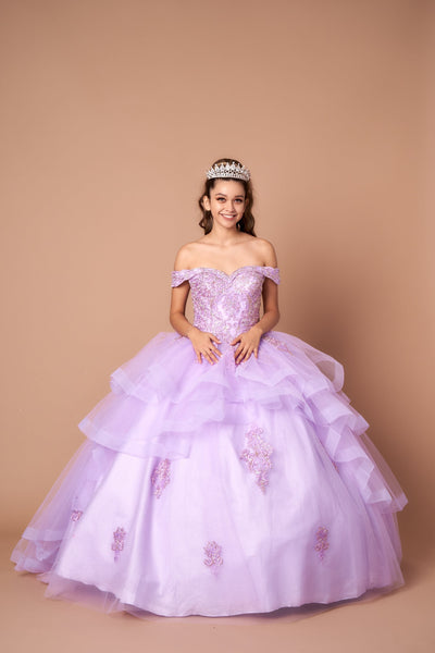 Layered Off-Shoulder Glitter Quinceañera Dress by Calla KY018383