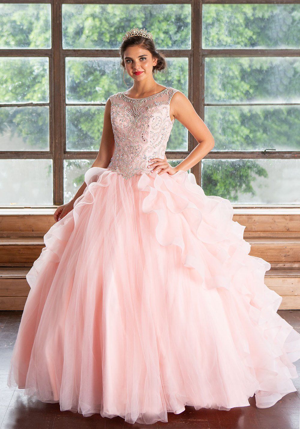 Layered Sleeveless Illusion Quinceanera Dress by Calla KY79288