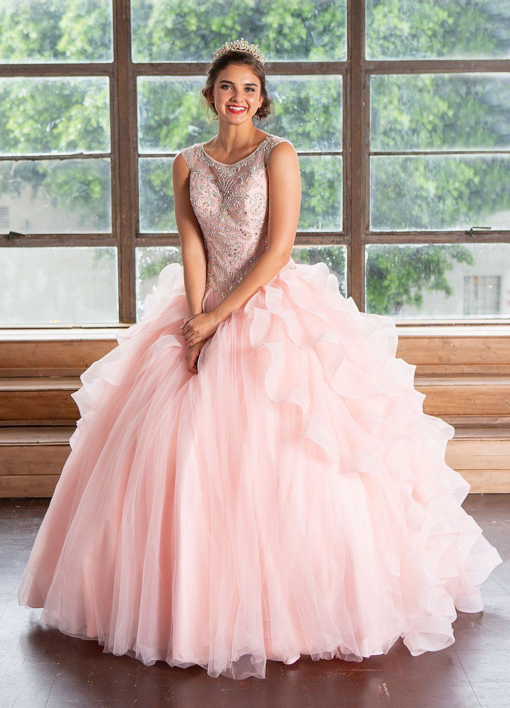 Layered Sleeveless Illusion Quinceanera Dress by Calla KY79288