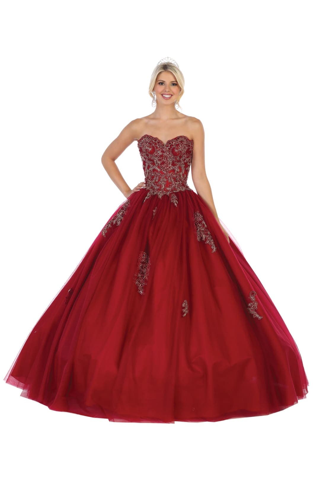 Quinceanera Ball Gown - BURGUNDY / 2