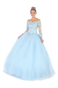 Off-Shoulder Bridal Ball Gown - Baby Blue / 4
