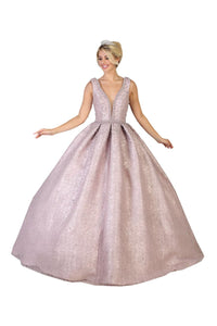 Sleeveless V-Neck Ball Gown - Mauve / 4