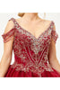Layla K LK116 Cold Shoulder Beaded Corset Back Ball Quinceanera Dress - Burgundy / 4 - Dress
