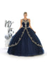 Sleeveless Embroidered Ball Gown - Navy/Gold / 6