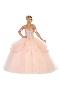 Off Shoulder Sweetheart Ball Gown - BLUSH / 8