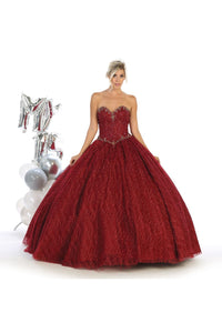 Layla K LK126 Burgundy Sweetheart Corset Plus Size Quince Ball Gown - Burgundy / 10