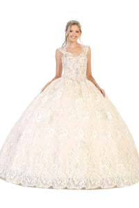 Ivory Ball Gown - Ivory/Gold / 4