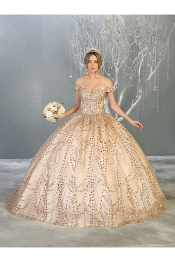Formal Ball Quinceanera Gown And Plus Size - CHAMPAGNE/GOLD / 4