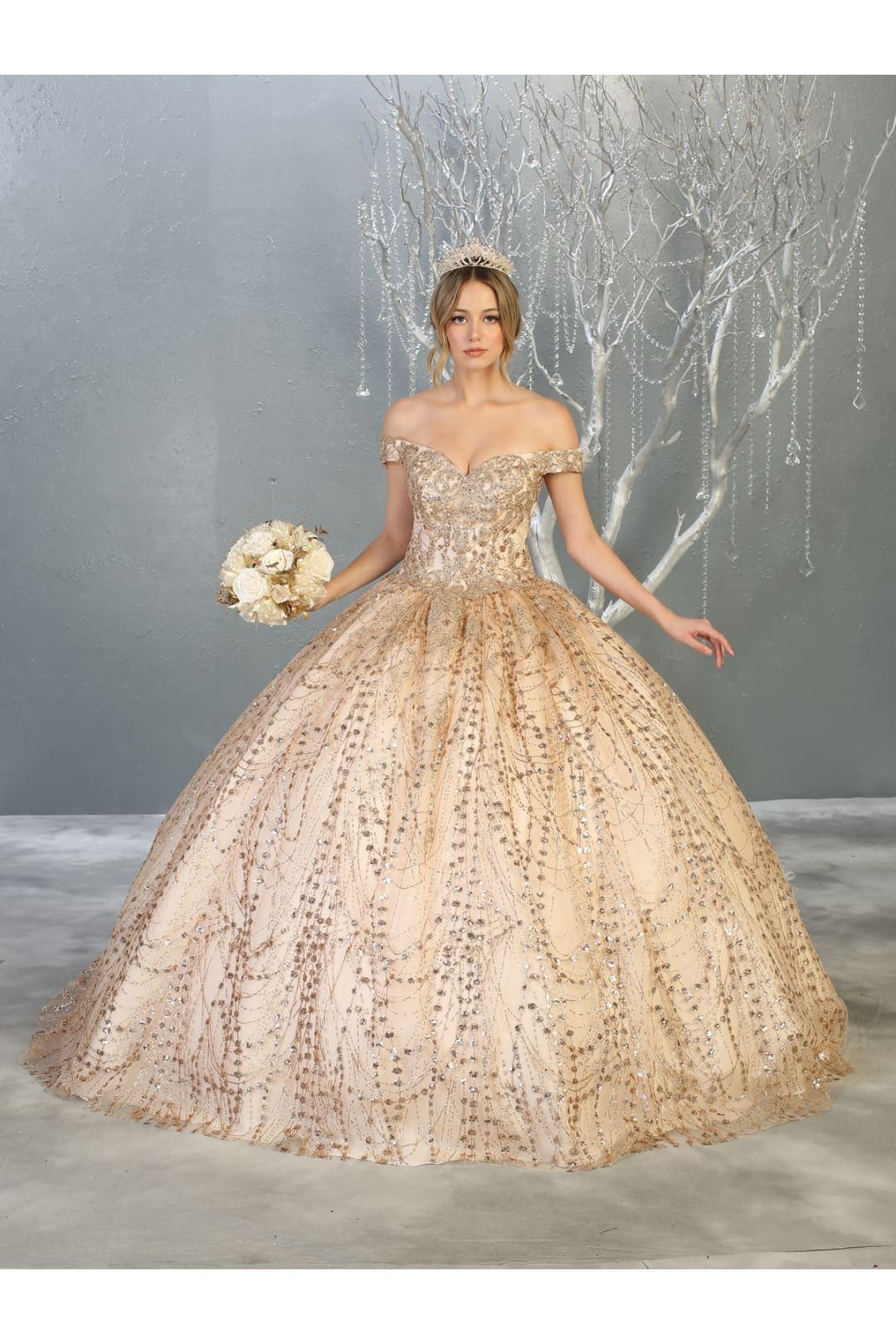 Formal Ball Quinceanera Gown And Plus Size - CHAMPAGNE/GOLD / 4