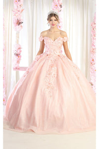 Off Shoulder Floral Quinceanera Ball Gown - BLUSH / 4