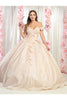 Off Shoulder Floral Quinceanera Ball Gown - CHAMPAGNE / 4