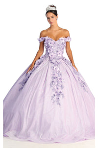 Off Shoulder Floral Quinceanera Ball Gown - LILAC / 4