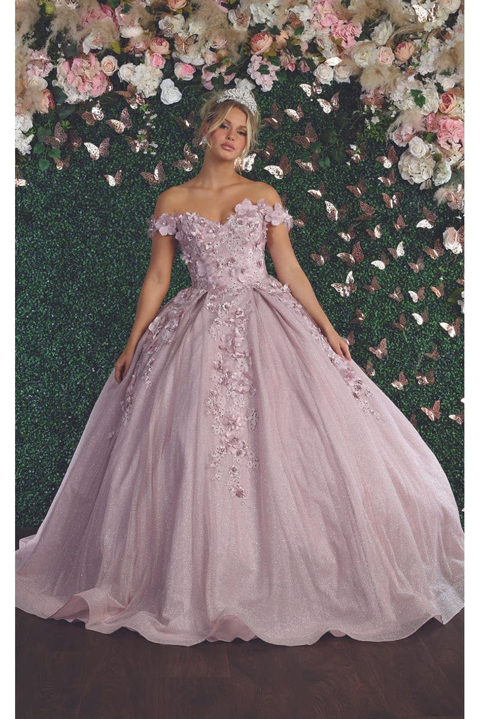 Off Shoulder Floral Quinceanera Ball Gown