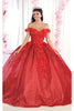 Off Shoulder Floral Quinceanera Ball Gown - Red / 6